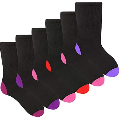 Image of TeddyTs Women&#039;s Black Extra Wide Contrast Heel Comfort Fit Diabetic Travel Socks (6 Pair Pack)