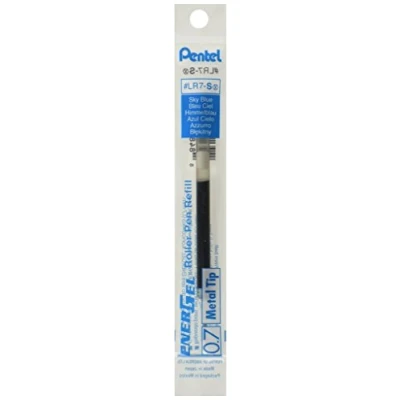 Image of Pentel LR7 S Refills for EnerGel Gel Pens, 0.7mm Metal Tip, Sky Blue Ink (Pack of 2)