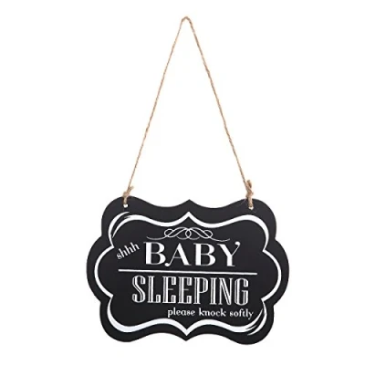 Image of WINOMO Baby SLEEPING Sign shhh Please Knock Softly Wood Decorative Nursery Hanging Plaque Door Cot Sign,Black,22x16x0.3cm