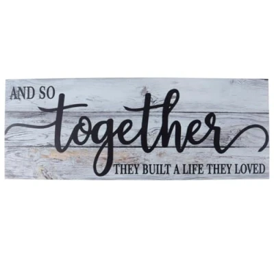 Image of Alnicov Together Wood Sign,and So They Built a Life Loved Wooden Wall Sign,Rustic Hanging Sign Decor for Home Living Room,16.5 x 6.3 Inch