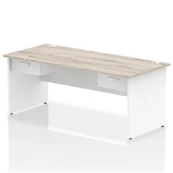 Image of Impulse 1800x800 Desk Grey Oak/White Panel End 2x1 Drawer Fixed Ped