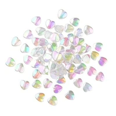 Image of Pack of 100 Acrylic AB 8mm Clear Heart Beads