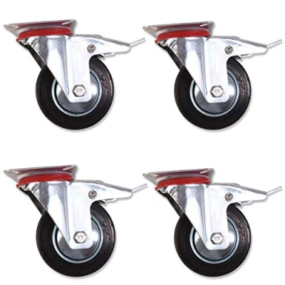 Image of 4X Black Rubber Braked Swivel Castor Wheels 100mm/4&quot; Furniture Castors