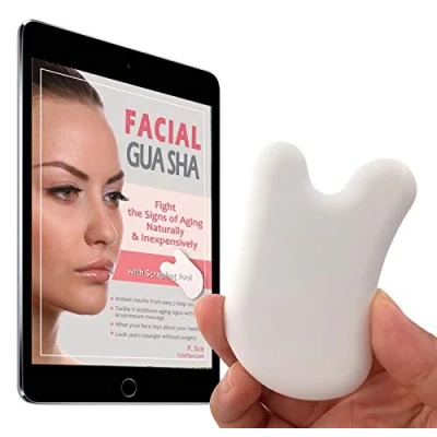 Image of Anti Aging Facial Gua Sha Scraping Acupressure Massage Tool with Instructions