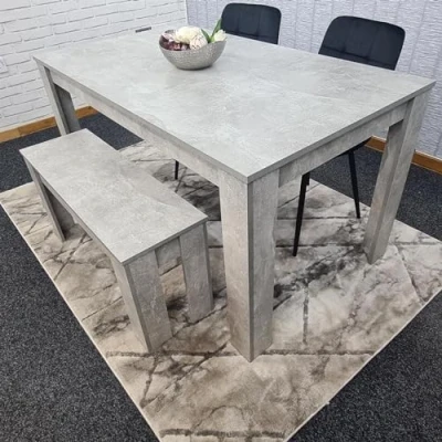 Image of KOSY KOALA Dining Table and 2 Chairs With Bench Stone Grey Effect Wood Black Velvet Room