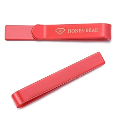 Image of HONEY BEAR Mens/Boys Skinny Tie Clip Bar for Narrow Stainless Steel Business Wedding Gift 4cm (Red)