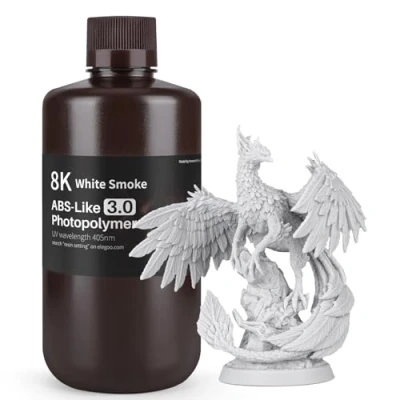 Image of ELEGOO ABS Like Resin 3.0 8K Resin, 405nm UV Curing 3D Printer with Higher Precision and lower Shrinkage, Enhanced Strength Toughness Photopolymer for LCD White Smoke 1KG