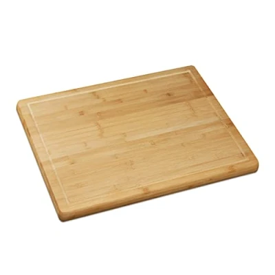 Image of Relaxdays Bamboo Chopping &amp; Serving Board, 2X Set, Kitchen Board with Dip Rim, HWD: 2 x 56.5 50 cm, Natural