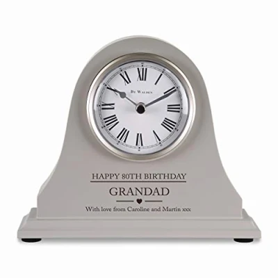 Image of De Walden Grandad&#039;s 80th Birthday Engraved Grey Mantel Clock Granddad Gifts