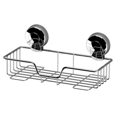 Image of Showerdrape Soap Dish Caddy Floating Shelves For Bathroom Wall Suction Shower Organiser Holder Kitchen Sink Drill Free Rack, Chrome Corner Shelf