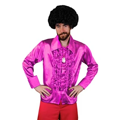 Image of I Love Fancy dress ILFD4601XXL Hot Pink Disco Shirt Mens Deluxe Ruffle 1970&#039;s King XXL
