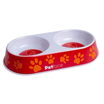 Image of Petface Melamine Double Cat Food and Water Bowl, Orange, Red