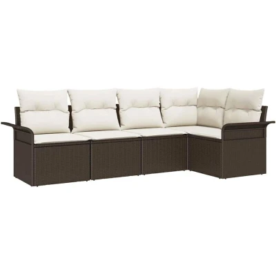 Image of vidaXL 5 Piece Garden Sofa Set with Cushions Brown Poly Rattan