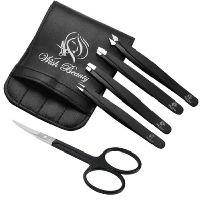 Image of Wishbeauty Tweezers for Eyebrows Professional Stainless Steel Slanted and Pointed Tip Hair Set Ingrown Hair, Blackhead Removal, Eyelash Extension, Plucking Beauty Tool