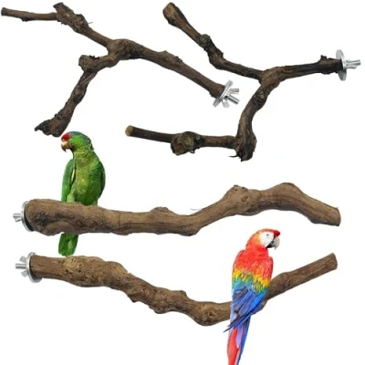 Image of Allazone 4 PCS Bird Perch Natural Grape Stick Standing Swing Chewing Toys Grapevine Cage for Parrot Cages Toy Cockatiels, Parakeets, Finches