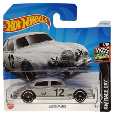 Image of Hot Wheels Jaguar MK1 HW Race Day 6/10 HRY80 Short Card Castrol Grant Williams Grey Mattel 2024 1:64