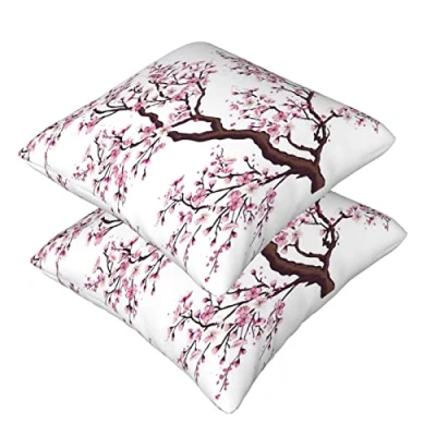 Image of Cherry Blossoms Tree Throw Pillow Cases 2 Pack Square Pillowcases Super Soft Protectors With Zipper For Couch Livingroom Sofa Bed Office Car,50x50 Cm
