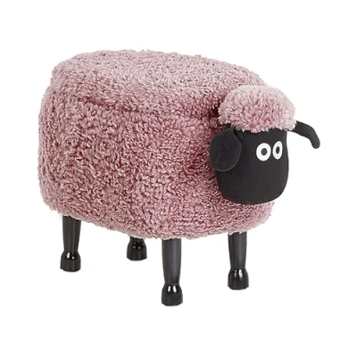 Image of Beliani Kids Animal Stool Faux Fur Pouffe with Storage Black Legs Playroom Pink Sheep