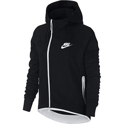 Image of Nike Women&#039;s Sportswear Tech Fleece Hooded Full Zip Cape, Black (Black/White), S