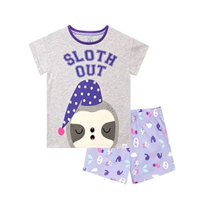 Image of Harry Bear Girls Short Pyjamas Sloth Purple 7 8 Years