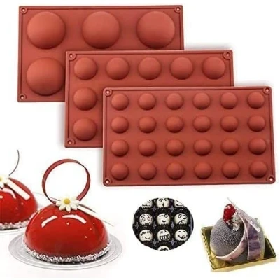 Image of Akls Chocolate Moulds,Bakeware Set Silicone Mold for Cake Decoration Jelly Pudding Candy Chocolate, Half Ball Sphere Mold, 6 Holes Semicircle 15 24
