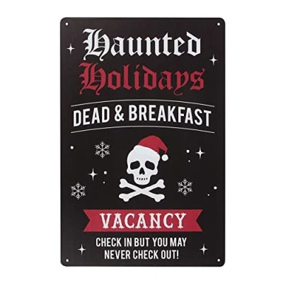 Image of Spooky Multicolor &quot;Haunted Holidays Dead &amp; Breakfast&quot; Metal Sign 30cm x 20cm (1 Pc.) Gothic Take on Classic Bed and Breakfast Signage Perfect for an Alternative Christmas Decor