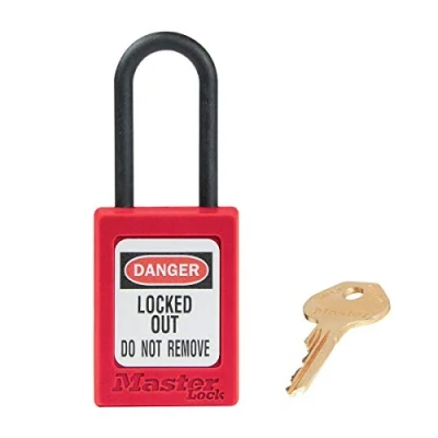 Image of Master Lock S32RED Red Dielectric Zenex thermoplastic Safety Padlock, 35mm Wide with 38mm Tall Nylon Shackle, Non Key retaining, keyed Different, 10.2 cm x 9.9 9.5