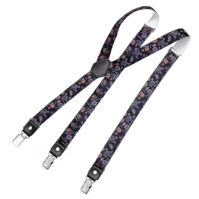Image of DonDon Men&#039;s Fashion Braces Suspenders 2,5 cm 1,0&quot; Wide with 3 Clips in Y Form Elasticated and Adjustable Length Flowers