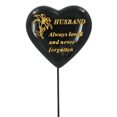 Image of Special Husband Black &amp; Gold Lily Flower Memorial Tribute Stick Graveside Plaque