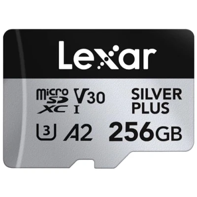 Image of Lexar 128GB Professional Silver Plus microSDXC Memory Card w/SD Adapter, UHS I, C10, U3, V30, Full HD &amp; 4K Video, Up to 205/150 MB/s Read/Write, for Videographers, Gamers (LMSSIPL128G BNANU)