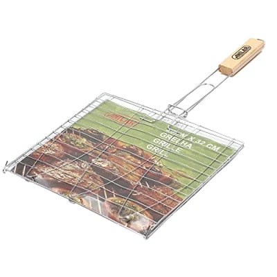 Image of Barbecue Grill Basket Turner with Wooden Handle 28 x 32cm