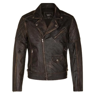 Image of Infinity Leather Mens Cross Zip Biker Jacket Gibraltar Black Size Medium
