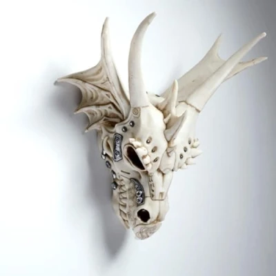Image of Puckator Dragon Skull Decoration with Metallic Detail Home Ornaments Resin Accessories Living Room Human Skeleton Goth Gifts For Men