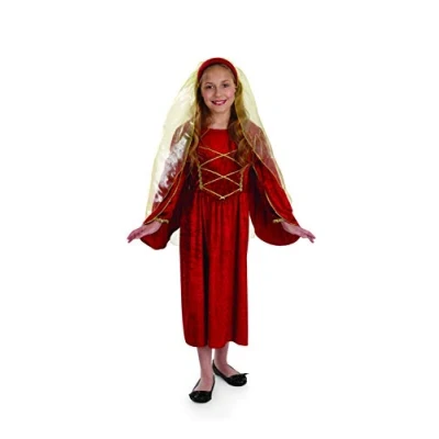 Image of Fun Shack Girls Tudor Princess Costume Kids Medieval Queen Historical Red Gown Medium