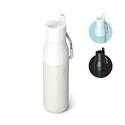 Image of LARQ Bottle Flip Top 25oz Insulated Stainless Steel Water with Straw BPA Free Reusable for Sports, Gym, and Travel Keep Drinks Cold 24 Hours, Granite White