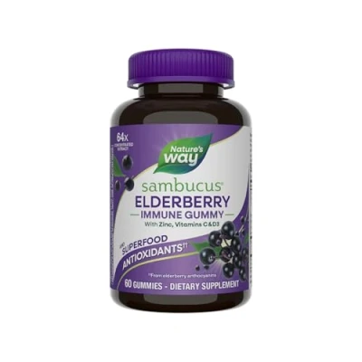 Image of Nature&#039;s Way Sambucus Elderberry 3200 mg per Serving Immune Support with Vitamin C and Zinc Gluten Free Suitable for Vegetarians 60 Gummies