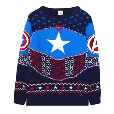 Image of Marvel Captain America Christmas Jumper Shield Blue/Red Knitted Sweater