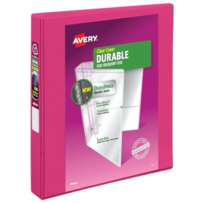 Image of Avery Durable View 3 Ring Binder, 1 Inch Slant Rings, Pink Binder (17830)