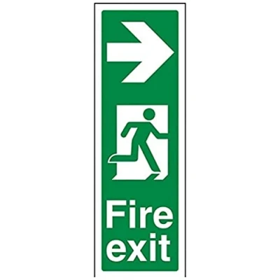 Image of V Safety Fire Exit Arrow Right Sign 100mm x 300mm Self Adhesive Vinyl