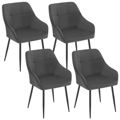 Image of Klihome Dining Chairs Set of 4, Kitchen with Backrest, Velvet for Room, Living Room Upholstered Seat, Metal Legs, Vanity Bedroom Chairs, Dark Grey