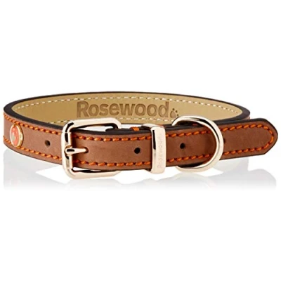 Image of Rosewood Luxury Leather Dog Collar, Brown,14 18 inch