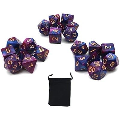 Image of DollaTek Polyhedral dice Set Table Games 3 Sets x 7 (21 Pieces) Die Series D20 D12 D10 D8 D6 D4 DND RPG MTG Double Colors One Piece (Purple and Blue)