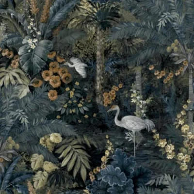 Image of Holden Decor Jungle Paradise Wallpaper Navy Statement Feature Wall