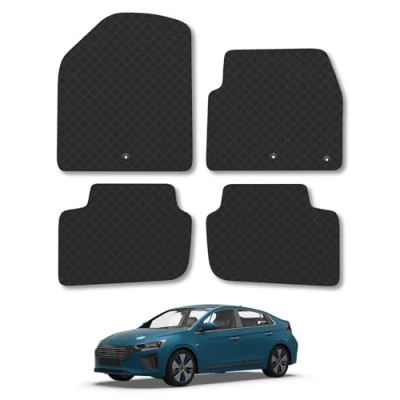 Image of 5mm Rubber Car Mats Compatible With Hyundai Ioniq Electric (2020+) Tailored Fit Floor Set Accessory Custom Anti Slip Backing Heavy Duty Waterproof Easy Clean Durable All Weather
