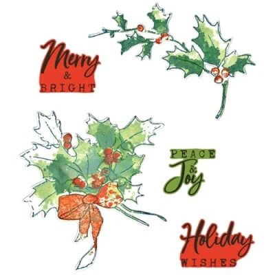 Image of Sizzix A5 Clear Stamps w/Framelits Die Pencil Line Holly by 49 and Market