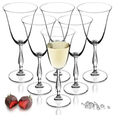 Image of KADAX Crystal Wine Glasses Set of 6 250ml Goblet with High Stem for Home Party Beautiful Red Elegant White