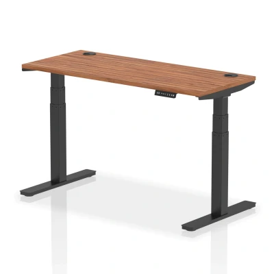 Image of Air 1400x600mm Height Adjustable Desk Walnut Top Cable Ports Black Leg