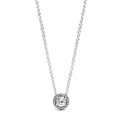 Image of PANDORA Timeless Women&#039;s Sterling Silver Round Sparkle Halo Cubic Zirconia Pendant Necklace, 45cm, No Box