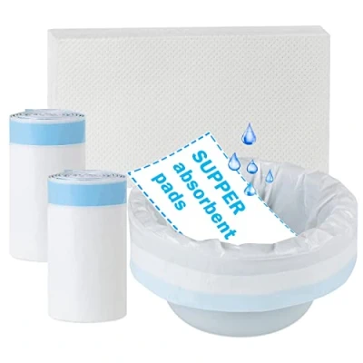 Image of Commode Liner with Absorbent Pads Pack of 40 Super Disposable Commode/Bed Pan Liners Waste Bags for Chair,Portable Toilet Bags,Camping Universal