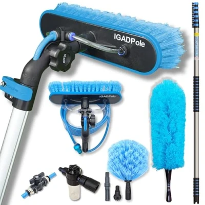 Image of IGADPole 24ft (7m) Washing Kit: Water fed Brush Soap Dispenser and hose tap